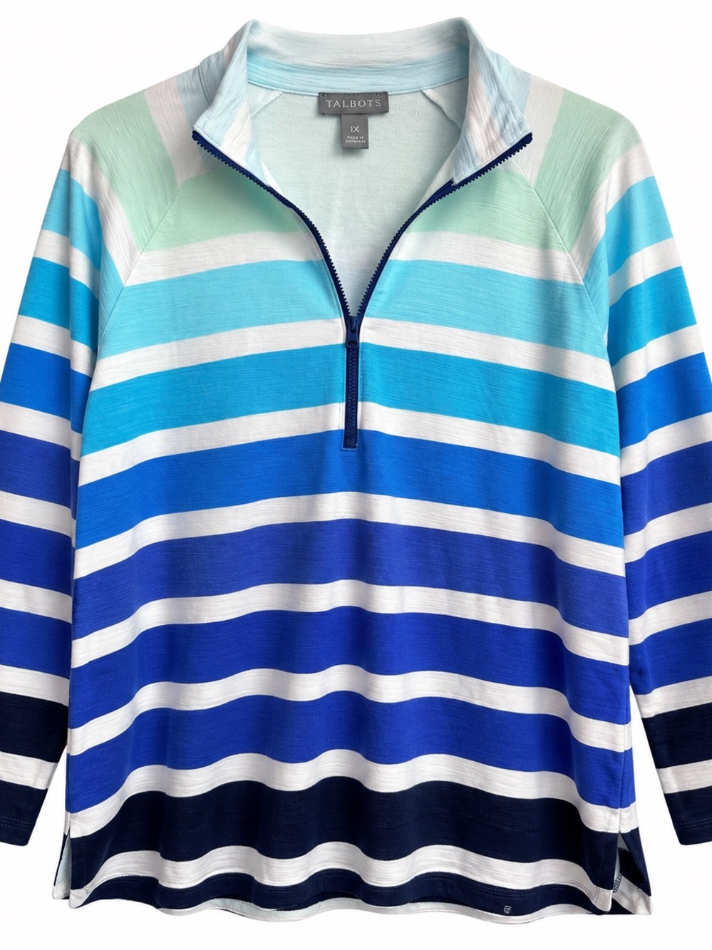 Talbots Women's Blue & White Striped Half-Zip Pullover #144